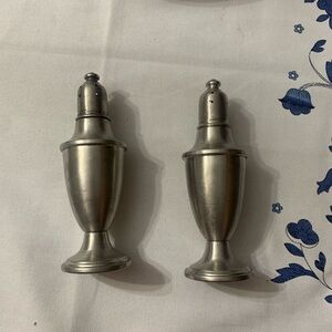 Pair of vintage Web Pewter weighted salt and pepper shakers.